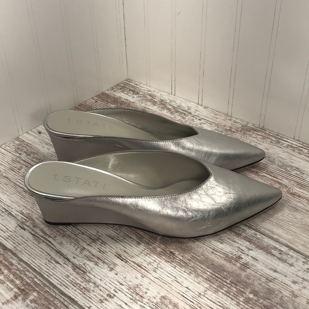 1.State Leanne Leather Mules Slip-on Silver 8